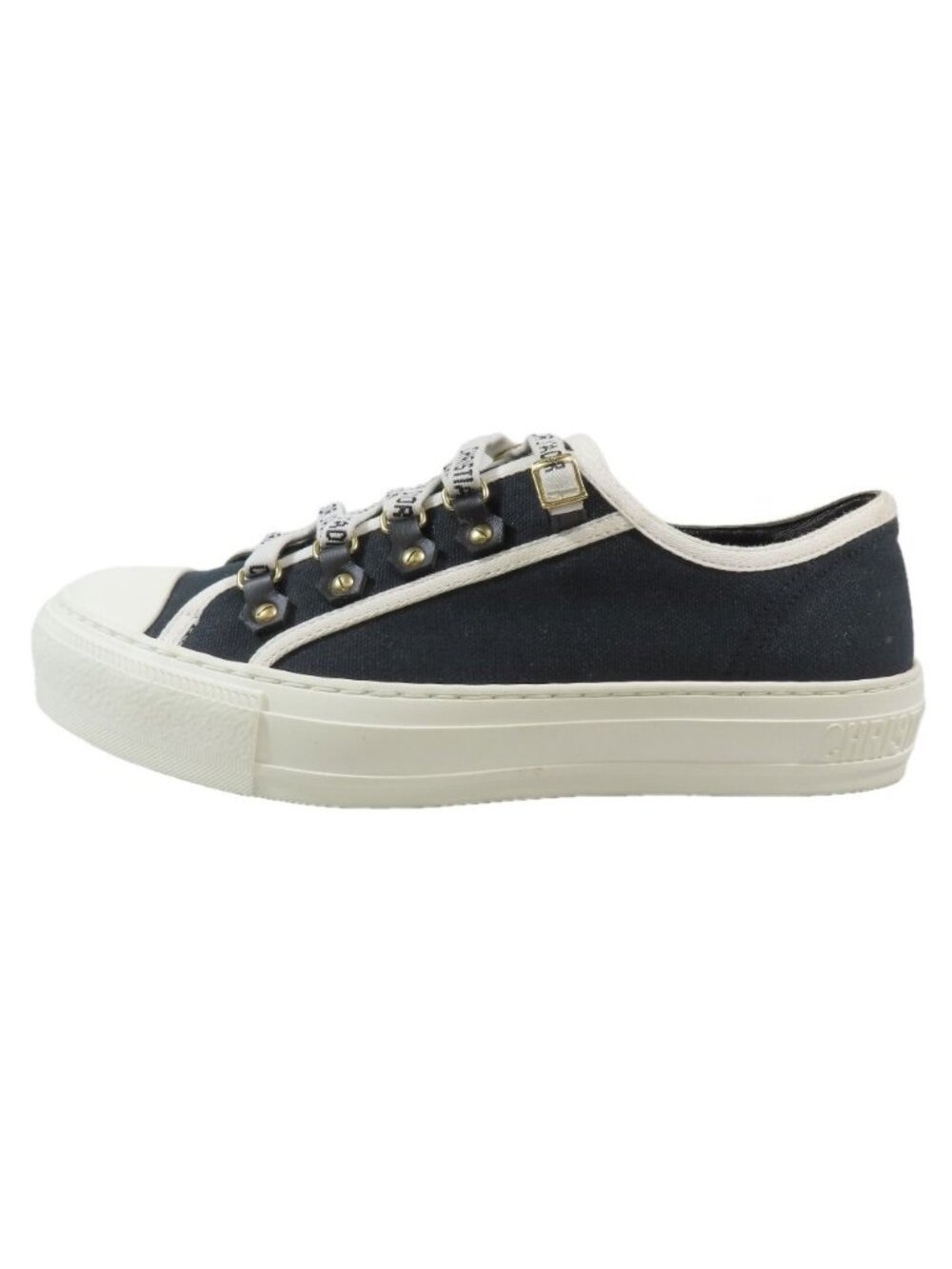 Dior Walk'n Canvas Low Cut Sneakers Shoes Logo 37.5 Black
